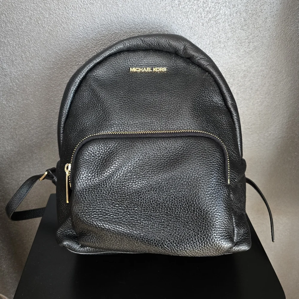 Michael Kors Black Pebbled Leather Backpack with Gold Hardware